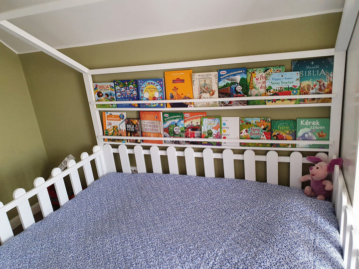 pat copii casuta dublu, montessori, cu bariera pat kindertain